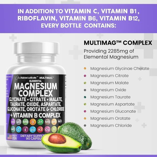 Премиальная добавка комплекс магния Clean Nutraceuticals Magnesium Complex 2285mg with Glycinate Citrate Malate Oxide Taurate Aspartate Gluconate Orotate & Mag Chloride, Zinc Copper Manganese Vitamin C B1 B2 B6 B12 60 капсул 4384305934 фото