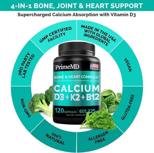 Премиальный комплекс для здоровье сердца, веса и костей PrimeMD 4-in-1 Calcium Vitamin D3 K2 B12 120 капсул 4384305993 фото