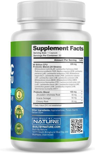 Домішка преміумкласу імунна та травна підтримка Built by Nature Probiotic 60 Billion CFU 90 капсул 2856956562 фото