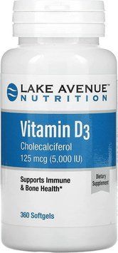 Витамины Lake Avenue Nutrition Vitamin D3 125 мкг (5000 МЕ) 360 капсул (4384304515) 1684742192 фото