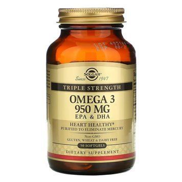 Витамины Solgar Triple Strength Omega-3 950 mg Softgels 50 капсул (4384304748) 1862725821 фото