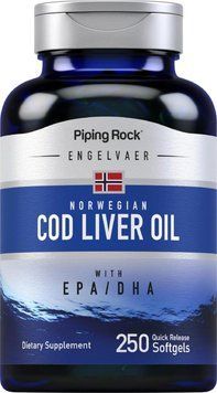 Добавка премиум-класса омега-3 из норвежской трески Piping Rock Cod Liver Oil Softgels 250 капсул 2849312047 фото