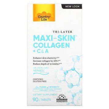 Country Life Tri Layer Maxi-Skin Collagen + C & A 90 таблеток (4384304011) 1546834163 фото