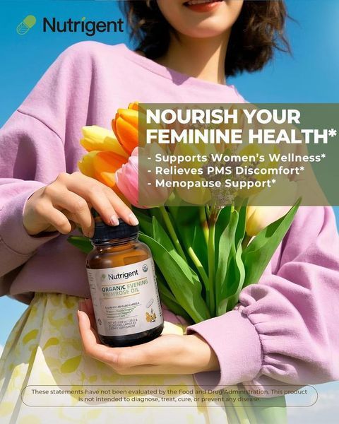 Добавка премиум-класса органическое масло примулы вечерней Nutrigent Organic Evening Primrose Oil 60 капсул 43819538205 фото