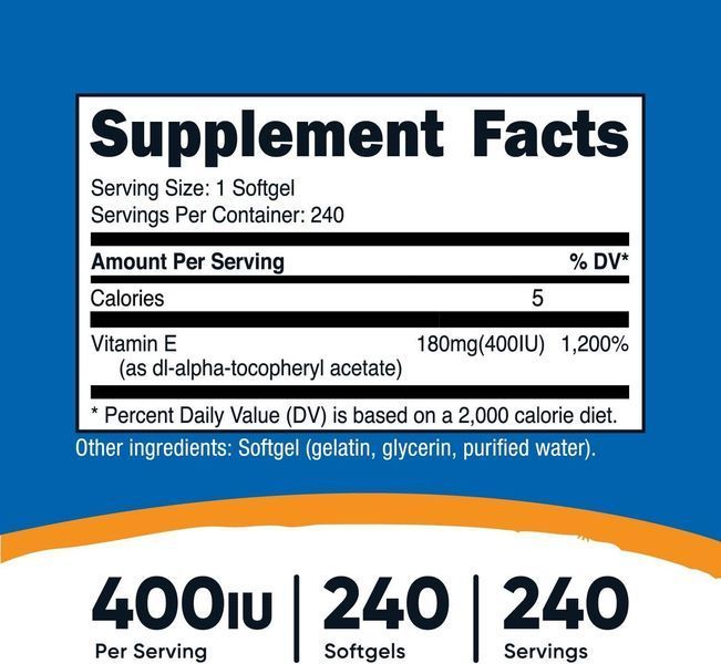 Витамин E Nutricost Vitamin E 400 IU 240 капсул 4384306275 фото