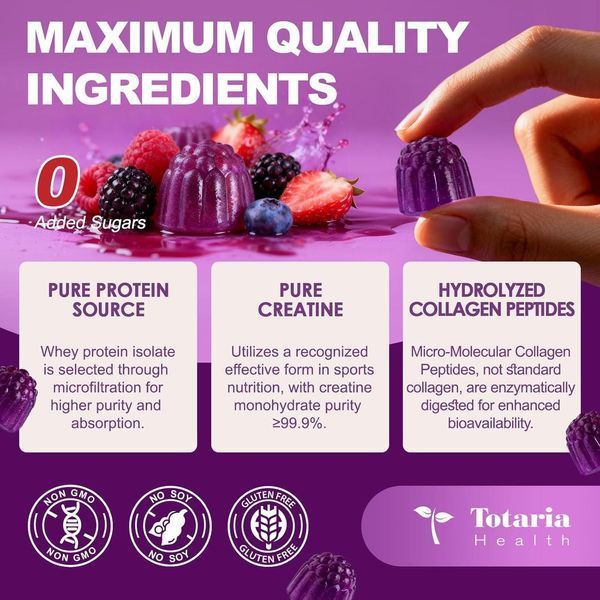 Домішка преміумкласу підтримка м'язів і енергії Totaria Whey Protein Gummies 60 таблеток 43819538757 фото