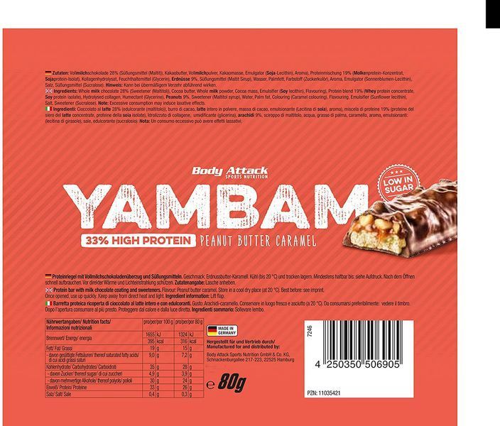 Протеиновые батончики Body Attack Yambam Protein Bar 10 шт (4384303616) 4384303616 фото