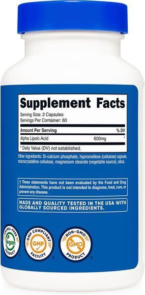Альфа-липоевая кислота Nutricost Alpha Lipoic Acid 600mg 120 капсул 4384306062 фото
