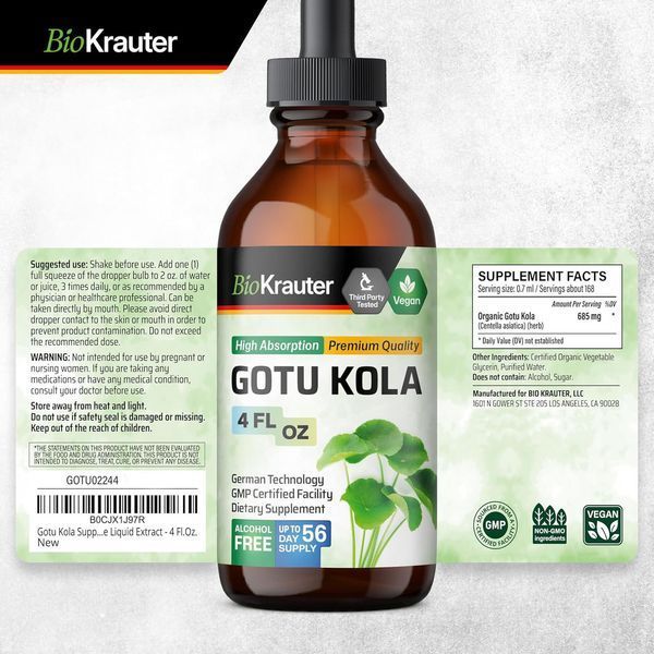 Домішка преміумкласу готу кола для мозку Bio Krauter Gotu Kola 118 мл 2724363371 фото