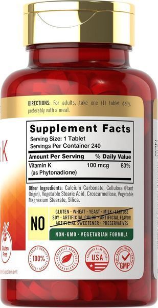 Добавка премиум-класса витамин K Carlyle Vitamin K 100 mcg 240 таблеток 4383639103 фото