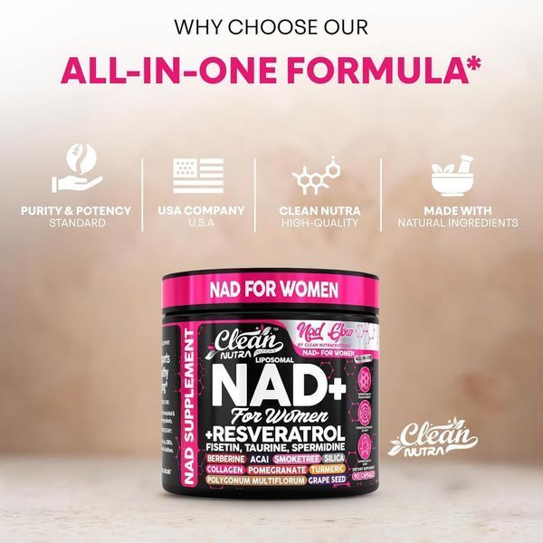 Домішка преміумкласу для клітинної енергії Clean Nutraceuticals NAD+ Resveratrol 90 капсул 4382335843 фото