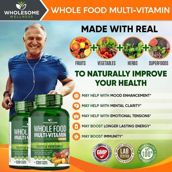 Цельнопищевые мультивитамины для мужчин Wholesome Wellness Whole Food Multivitamin for Men 120 таблеток 4384305899 фото
