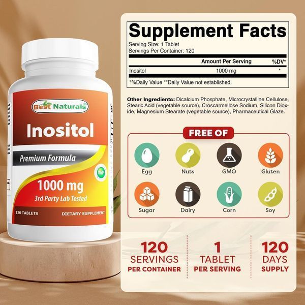 Домішка преміумкласу інозитол вітамін B8 Best Naturals Inositol 1000mg 120 таблеток 2903449356 фото