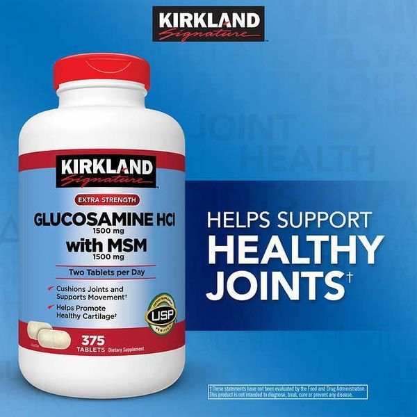 Хондропротектор Kirkland Signature Extra Strength Glucosamine HCI 1500mg With MSM 1500 mg 375 таблеток (4384304429) 4384304429 фото