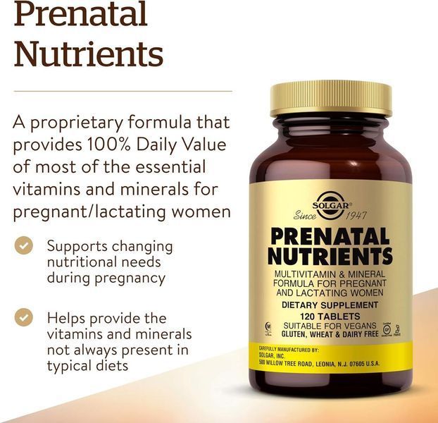 Мультивитаминная и минеральная формула Solgar Prenatal Nutrients 120 таблеток 4384305849 фото