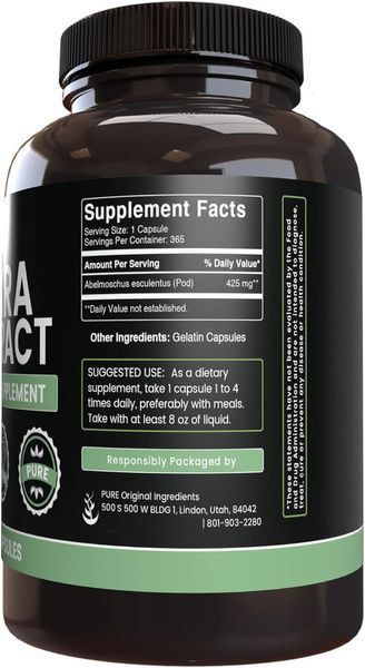 Добавка премиум-класса окра экстракт Pure Original Ingredients Okra Extract 365 капсул 4384308153 фото