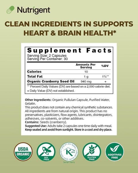 Добавка премиум-класса органическое клюквенное масло Nutrigent Organic Pure Cranberry Seed Oil 60 капсул 43819538211 фото