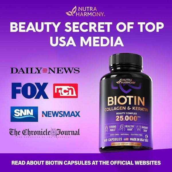 Комплекс для волос, кожи и ногтей Nutra Harmony Biotin Collagen Keratin Hyaluronic Acid 60 капсул 4384306014 фото