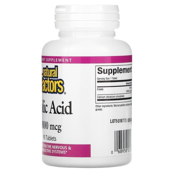 Natural Factors Folic Acid 1,000 mcg 90 таблеток (4384304201) 1589283496 фото