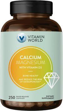 Добавка премиум-класса здоровье костей мышц и иммунной системы Vitamin World Calcium Magnesium with Vitamin D3 250 капсул 4384194112 фото