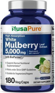 Экстракт листьев белой шелковицы премиум-класса NusaPure White Mulberry Leaf Extract 180 капсул 4384306737 фото