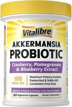 Домішка преміумкласу для здоров'я травної системи Vitalibre Akkermansia Probiotics 100 Billion TFU 60 капсул 43819539011 фото