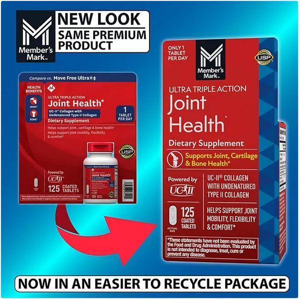 Підтримка здоров'я суглобів, хрящів і кісток Member's Mark Ultra Triple Action Joint Health 125 таблеток 2090297877 фото