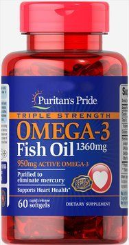 Вітаміни Puritan's Pride Triple Strength Omega-3 Fish Oil 1360 mg 60 капсул (4384302298) 1437159393 фото