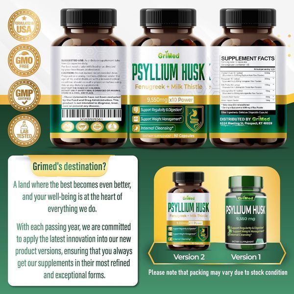 Превосходная формула, общее здоровье и контроль веса GriMed Psyllium Husk 90 капсул 4384306123 фото