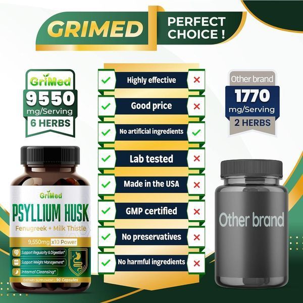 Превосходная формула, общее здоровье и контроль веса GriMed Psyllium Husk 90 капсул 4384306123 фото