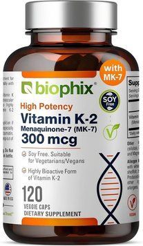 Домішка преміумкласу для зміцнення кісток і імунітету Biophix Vitamin K2 MK-7 300 mcg 120 капсул 2794303372 фото
