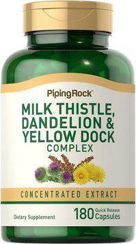 Потужний рослинний комплекс для здоров'я печінки Piping Rock Milk Thistle Dandelion & Yellow Dock 180 капсул 2959094081 фото