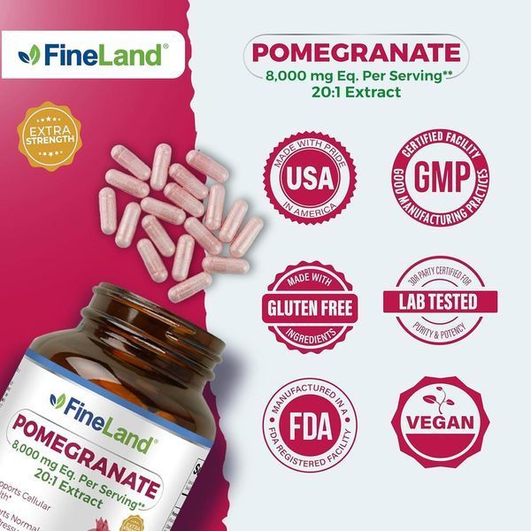 Добавка премиум-класса экстракт граната для здоровья клеток и ДНК FineLand Pomegranate Extract 120 капсул 4383295312 фото