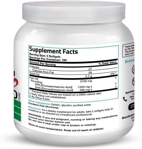 Добавка премиум-класса Bronson Omega 3 Fish Oil Triple Strength 360 капсул 4384307754 фото