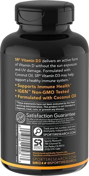 Sports Research Vitamin D3 with Coconut Oil 360 капсул (4384304025) 1546834177 фото