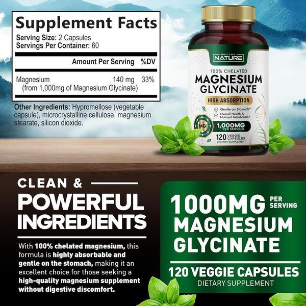 Добавка премиум-класса магний глицинат Built by Nature Magnesium Glycinate 1000mg 120 капсул 4383178468 фото