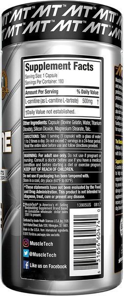 Muscletech Platinum L-Carnitine 180 капсул (4384304692) 4384304692 фото