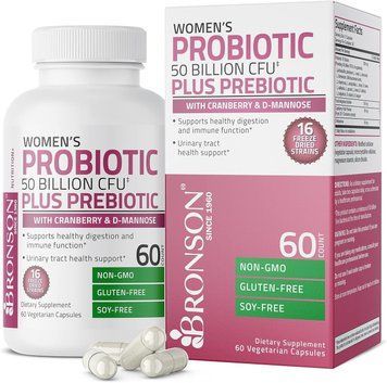 Добавка премиум-класса здоровое пищеварение мочевыводящих путей Bronson Women's Probiotic 50 Billion CFU + Prebiotic with Cranberry & D-Mannose 60 капсул 4384307756 фото