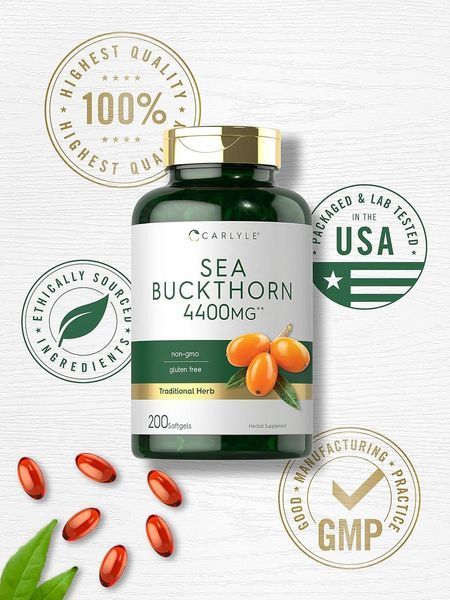 Добавка премиум-класса облепиховое масло Carlyle Sea Buckthorn Oil 4400mg 200 капсул 4384307962 фото