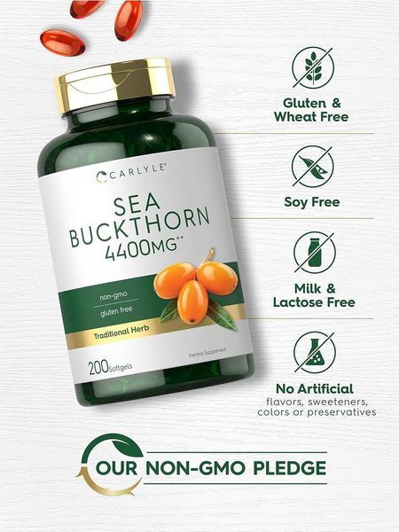 Добавка премиум-класса облепиховое масло Carlyle Sea Buckthorn Oil 4400mg 200 капсул 4384307962 фото