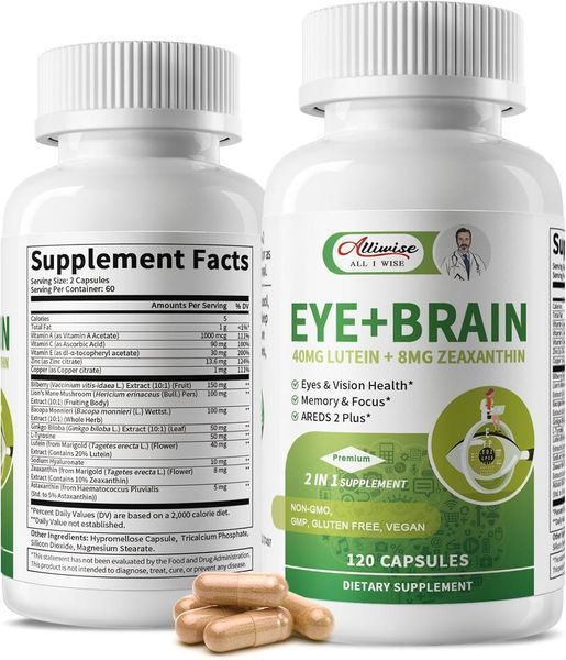 Добавка премиум-класса двойная поддержка для глаз и мозга Alliwise Eye & Brain 120 капсул 4384292980 фото