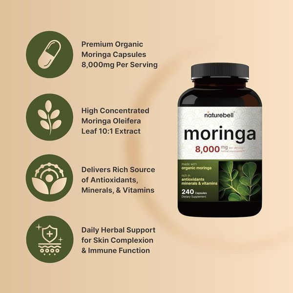 Моринга премиум-класса здоровье кожи и поддержка иммунитета NatureBell Moringa 8000mg 240 капсул 4384307253 фото