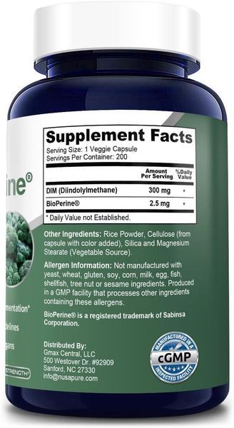Дииндолилметан премиум-класса NusaPure DIM 300mg with Bioperine 200 капсул 4384306796 фото