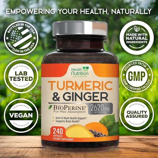 Добавка премиум-класса органический куркумин и имбирь Health Nutrition Naturals Turmeric & Ginger 2600mg 240 капсул 4382893099 фото