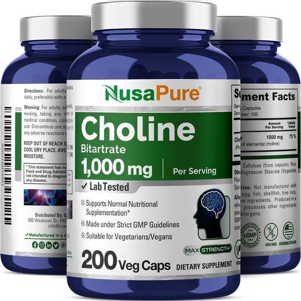 Холин битартрат премиум-класса NusaPure Choline Bitartrate 1000 mg 200 капсул 2264803760 фото