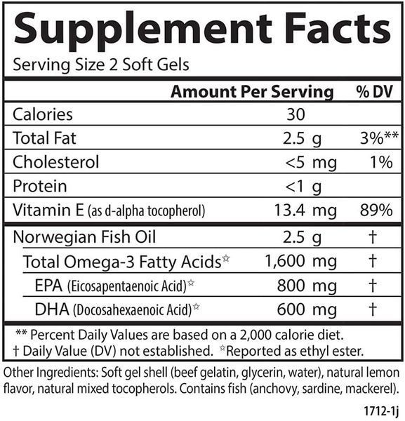 Carlson Labs Wild Caught Elite Omega-3 Gems Natural Lemon Flavor 1600 mg 180 капсул (4384304189) 4384304189 фото