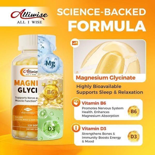 Добавка премиум-класса магний с высокой биодоступностью Alliwise Magnesium Glycinate 180 капсул 4384283992 фото