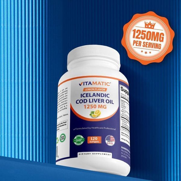 Добавка премиум-класса масло печени трески Vitamatic Icelandic Cod Liver Oil 1250mg 120 капсул 2670455641 фото