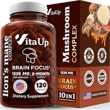 Комплекс грибів для мозкової активності преміумкласу VitaUp Lion's Mane Complex 120 капсул 2334701331 фото