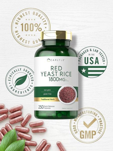 Домішка преміумкласу червоний дріжджовий рис Carlyle Red Yeast Rice 1800 mg 250 капсул 2817084765 фото